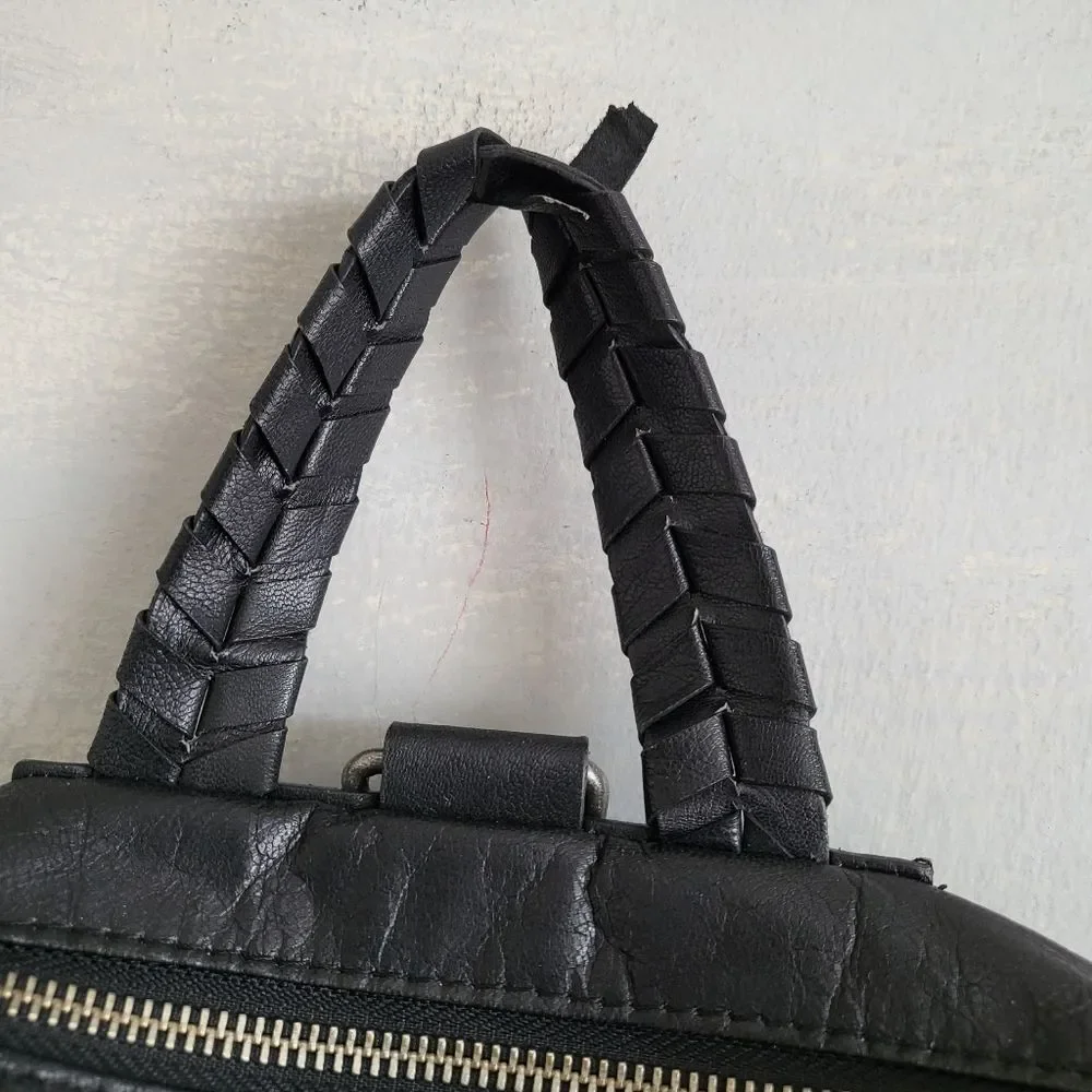 Lucky Brand Women's Black Leather Small Medium Backpack Purse Braided Hook Boho